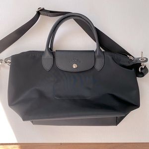 Longchamp Le Pliage Neo black nylon tote, small.